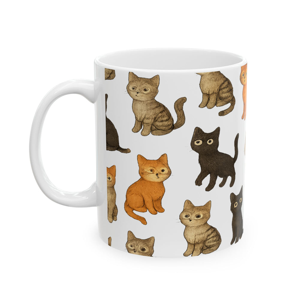 Botanical Curious Cats Full Wrap Coffee Mug | Cats Gift | Ceramic Mug