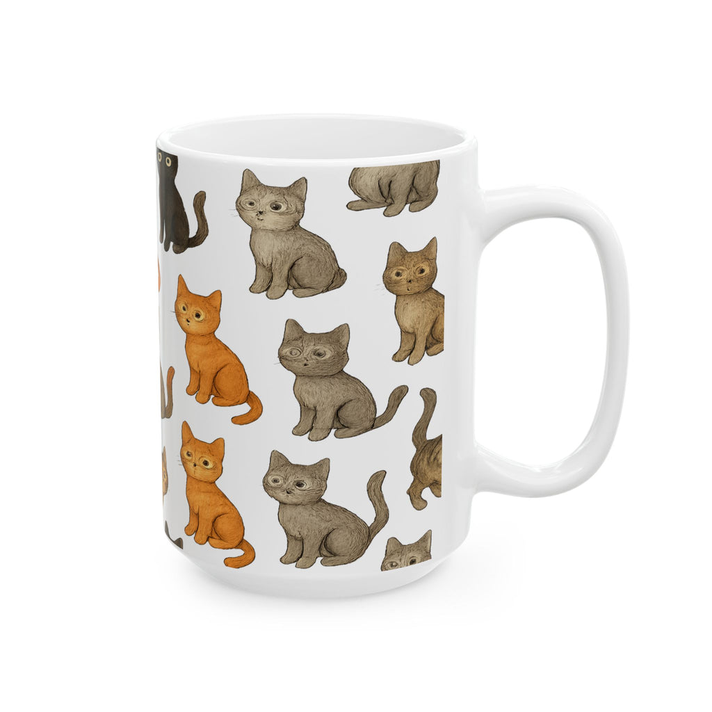 Botanical Curious Cats Full Wrap Coffee Mug | Cats Gift | Ceramic Mug