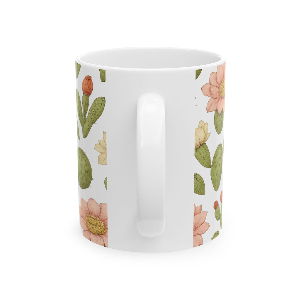 Botanical Blooming Cactus Flowers Full Wrap Coffee Mug | Cactus Gift | Ceramic Mug