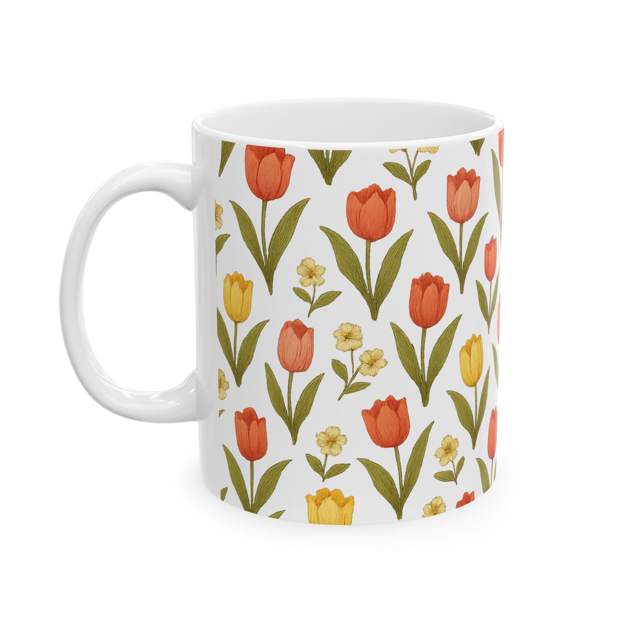 Vintage Tulip Garden Full Wrap Coffee Mug | Flowers Gift | Ceramic Mug