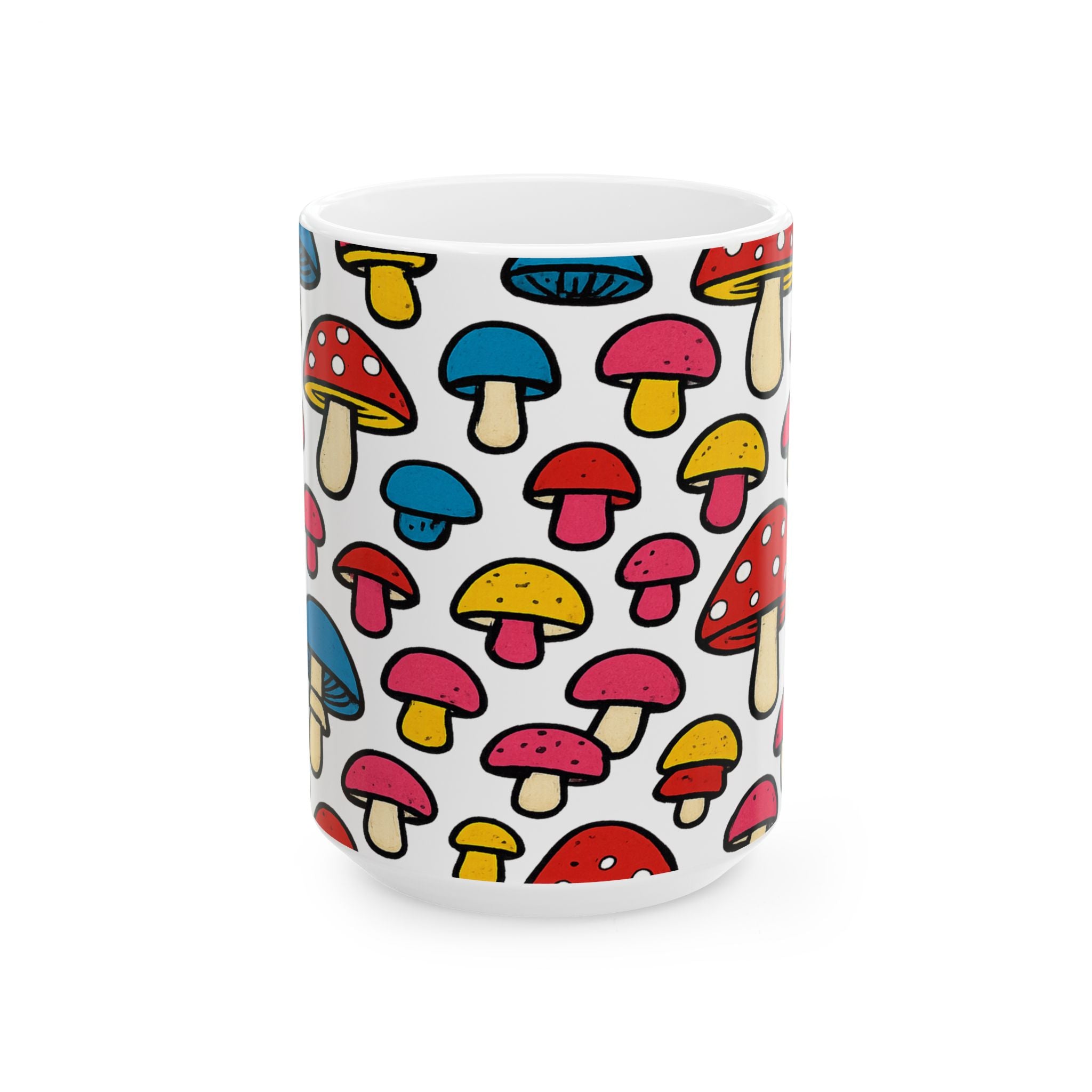 Bold Colorful Mushrooms Full Wrap Coffee Mug | Mushrooms Gift | Ceramic Mug