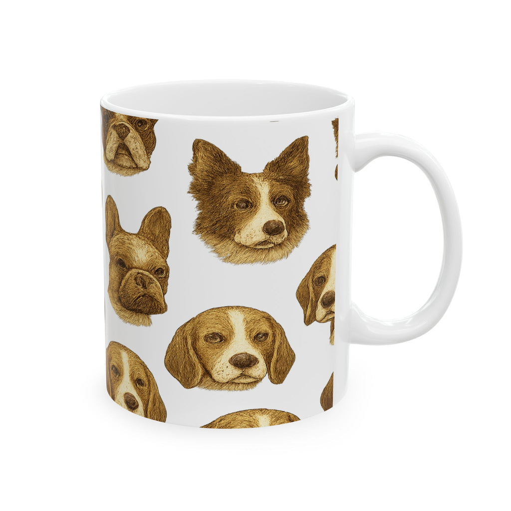Vintage Dog Faces Full Wrap Coffee Mug | Dogs Gift | Ceramic Mug