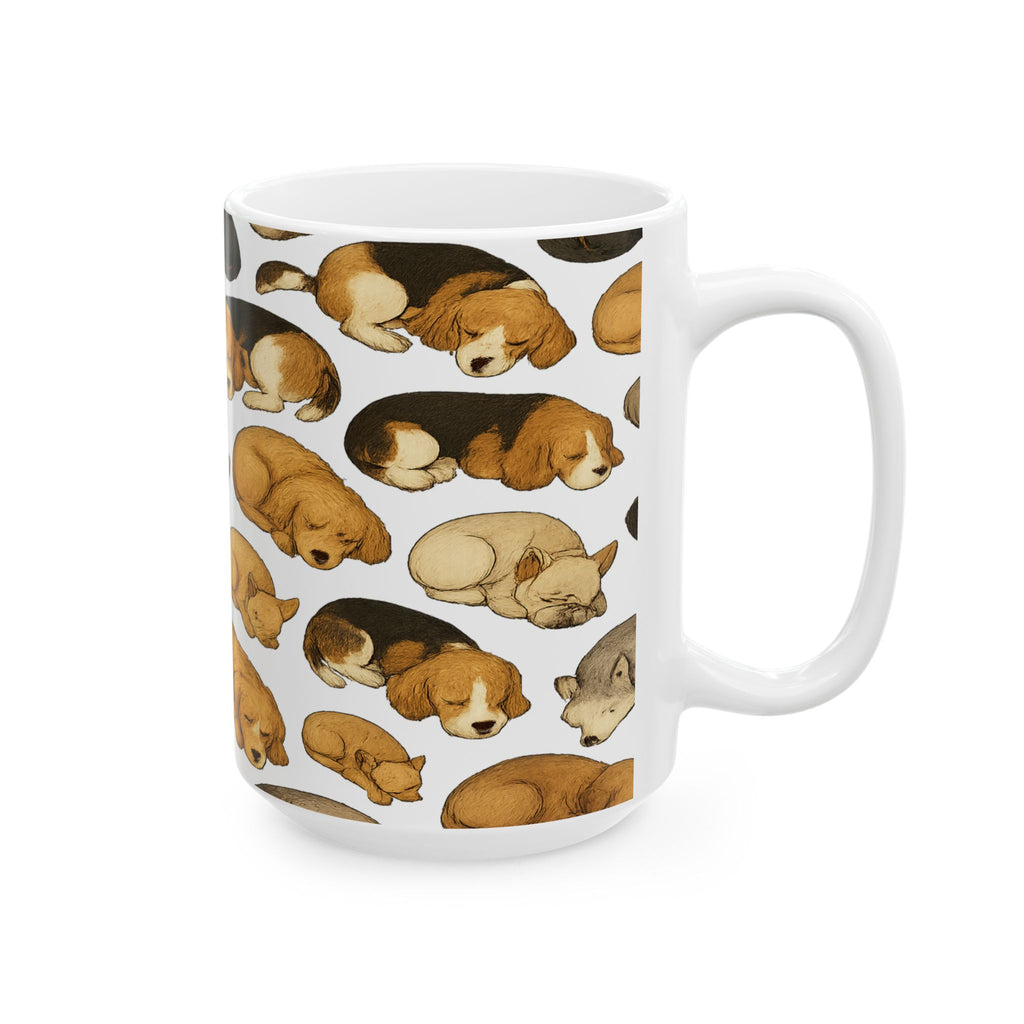 Botanical Sleeping Dogs Full Wrap Coffee Mug | Dogs Gift | Ceramic Mug