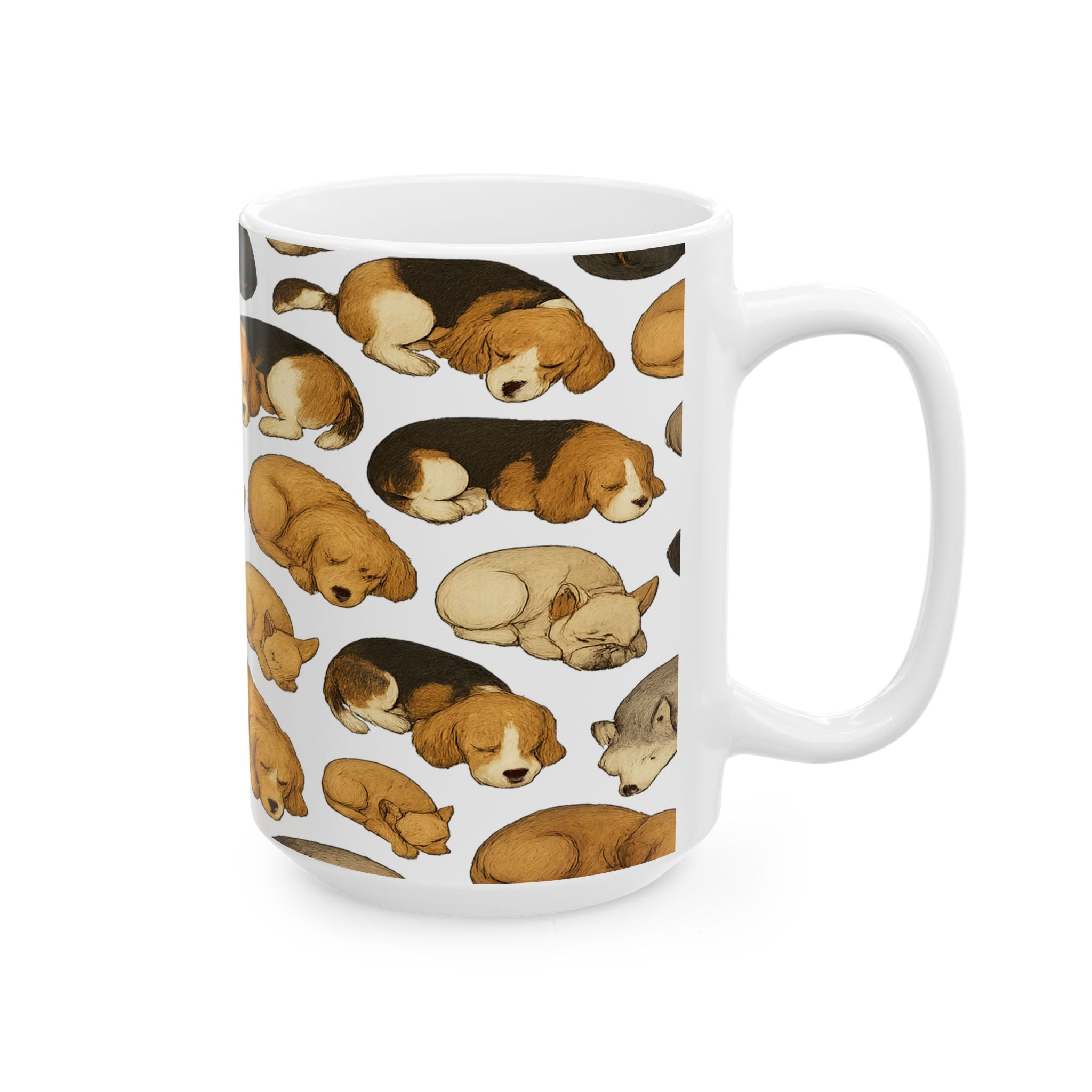 Botanical Sleeping Dogs Full Wrap Coffee Mug | Dogs Gift | Ceramic Mug