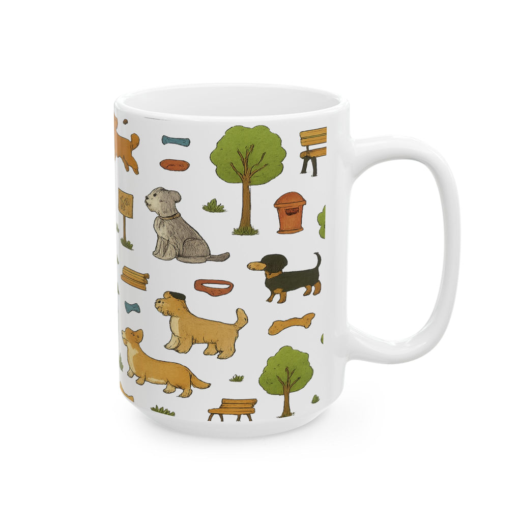 Botanical Dogs At Park Full Wrap Coffee Mug | Dogs Gift | Ceramic Mug