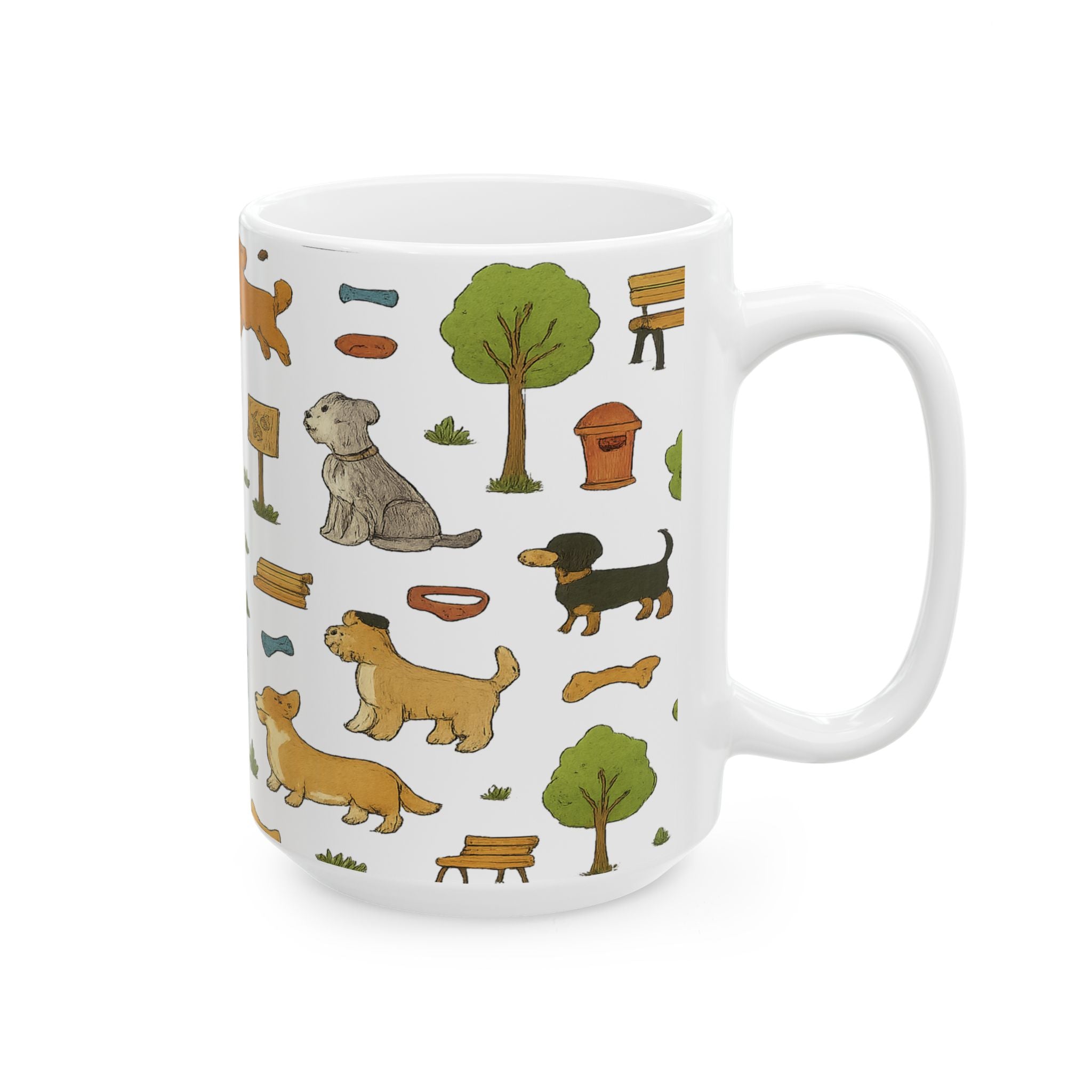 Botanical Dogs At Park Full Wrap Coffee Mug | Dogs Gift | Ceramic Mug
