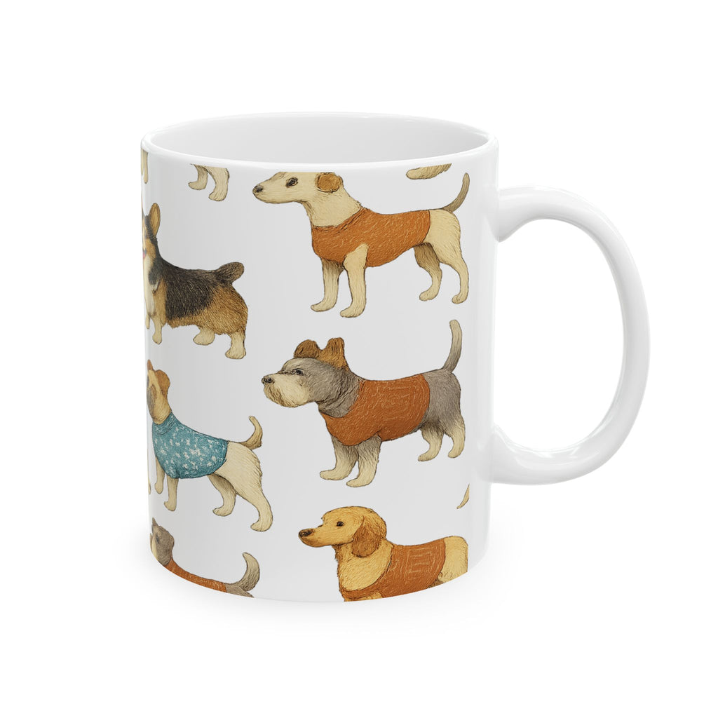 Botanical Dogs In Sweaters Full Wrap Coffee Mug | Dogs Gift | Ceramic Mug
