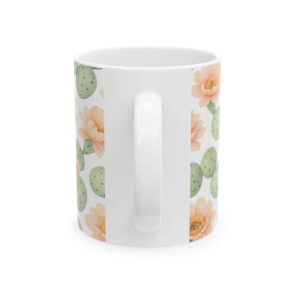 Watercolor Blooming Cactus Flowers Full Wrap Coffee Mug | Cactus Gift | Ceramic Mug