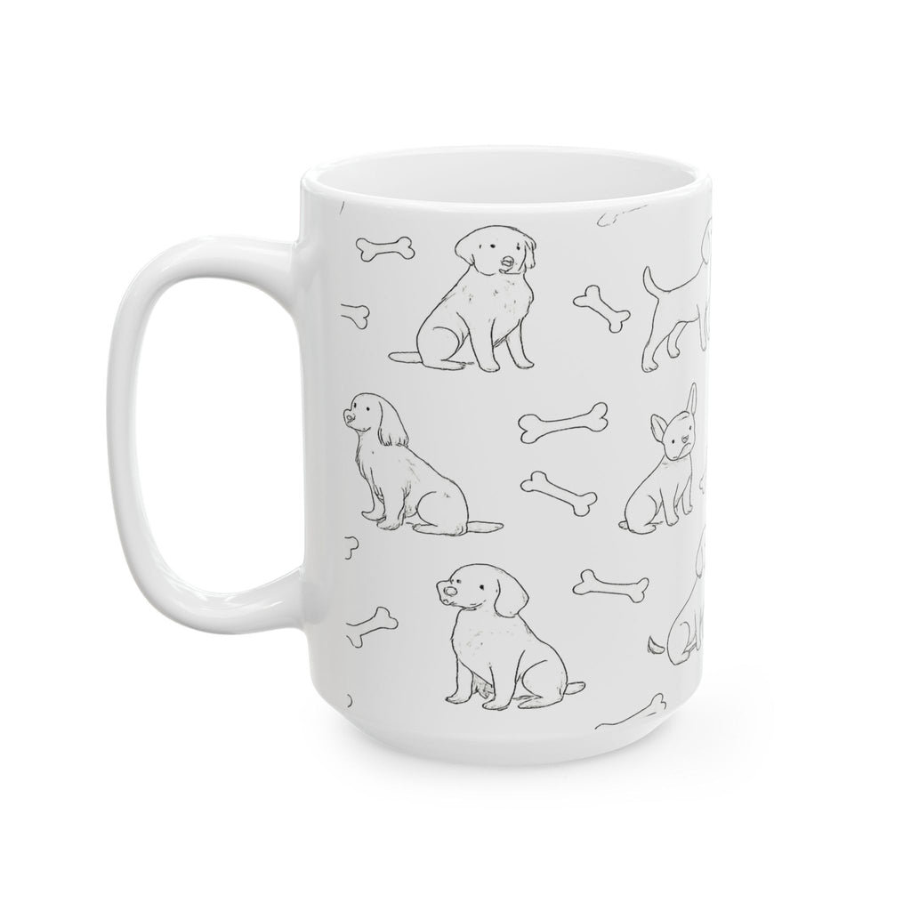 Delicate Dogs With Bones Full Wrap Coffee Mug | Dogs Gift | Ceramic Mug