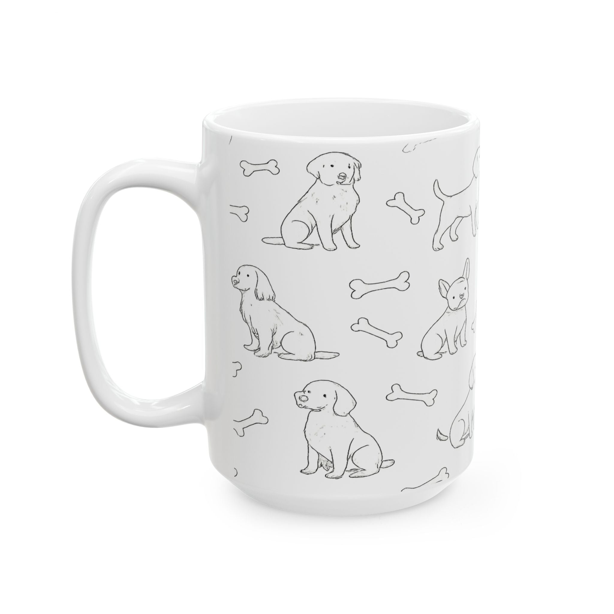 Delicate Dogs With Bones Full Wrap Coffee Mug | Dogs Gift | Ceramic Mug