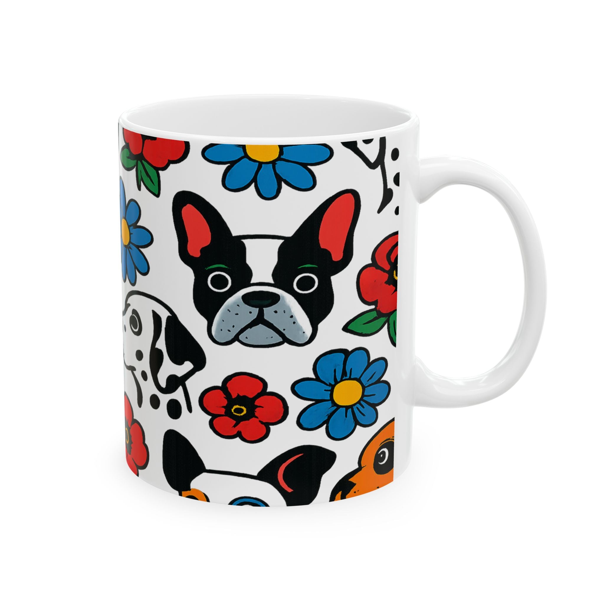 Bold Dogs And Flowers Full Wrap Coffee Mug | Dogs Gift | Ceramic Mug