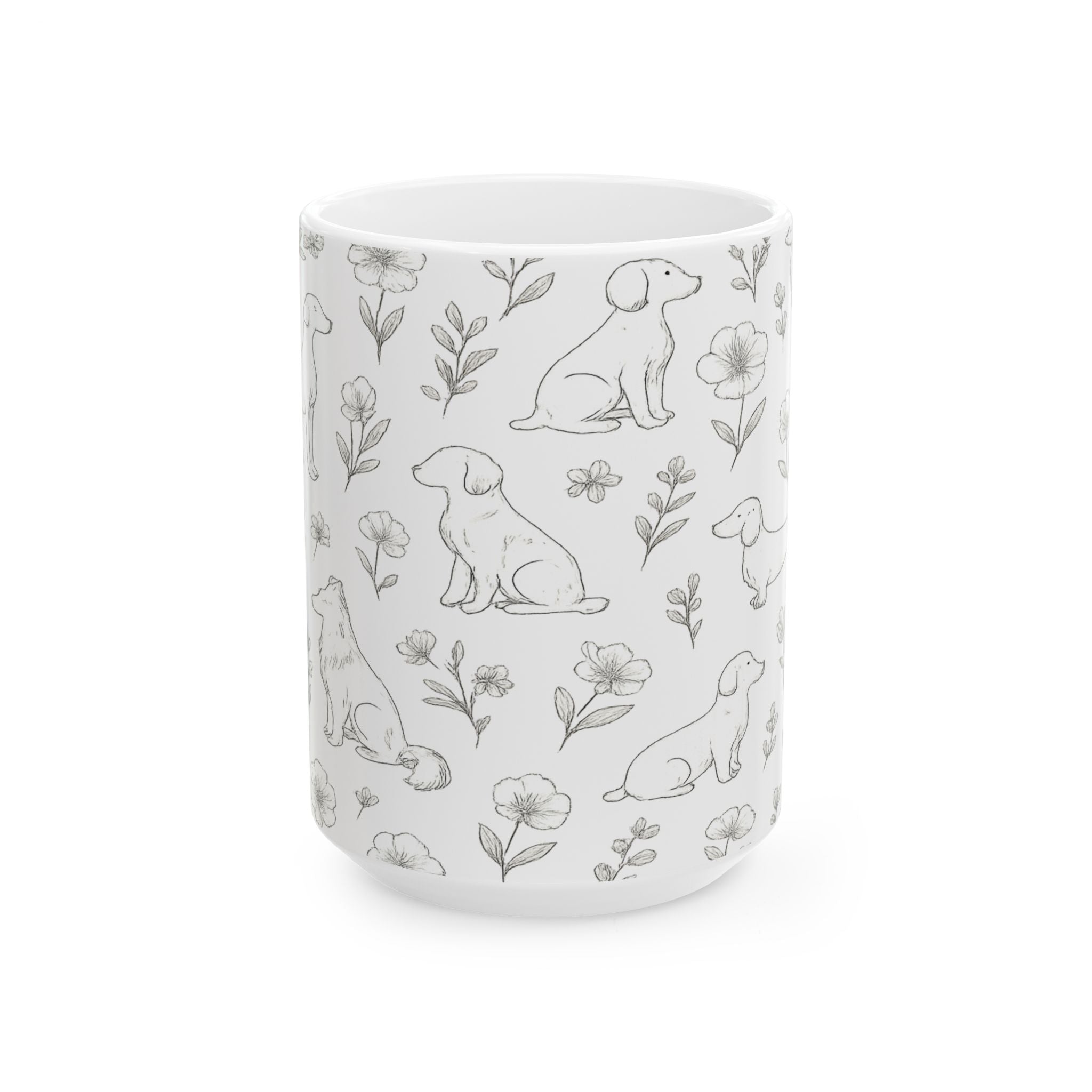 Delicate Dogs And Flowers Full Wrap Coffee Mug | Dogs Gift | Ceramic Mug