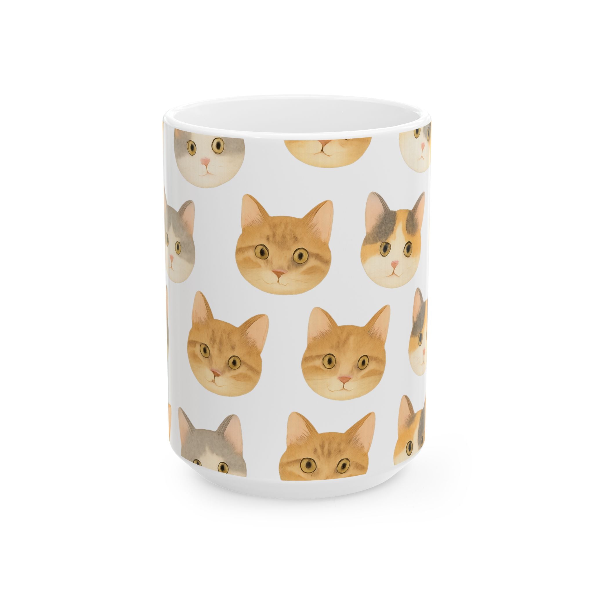 Watercolor Cat Faces Full Wrap Coffee Mug | Cats Gift | Ceramic Mug