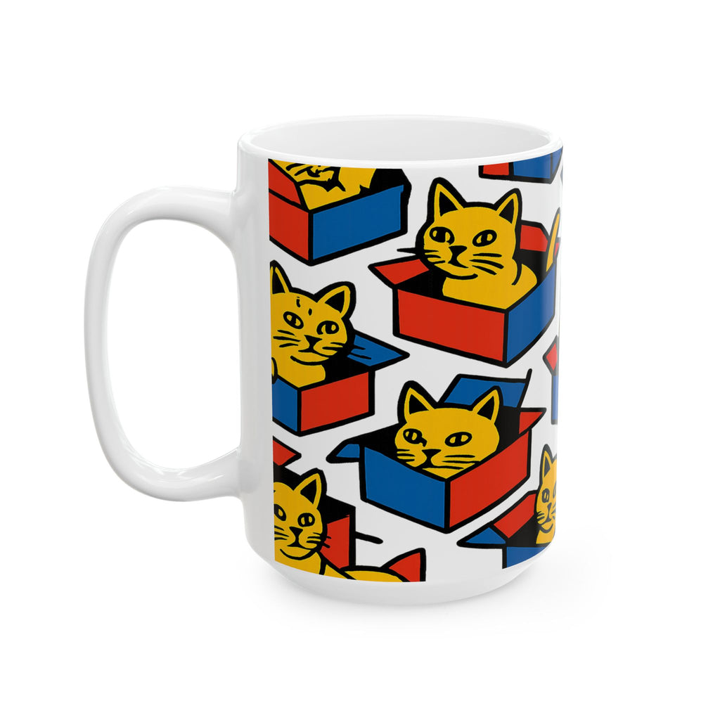 Bold Cats In Boxes Full Wrap Coffee Mug | Cats Gift | Ceramic Mug