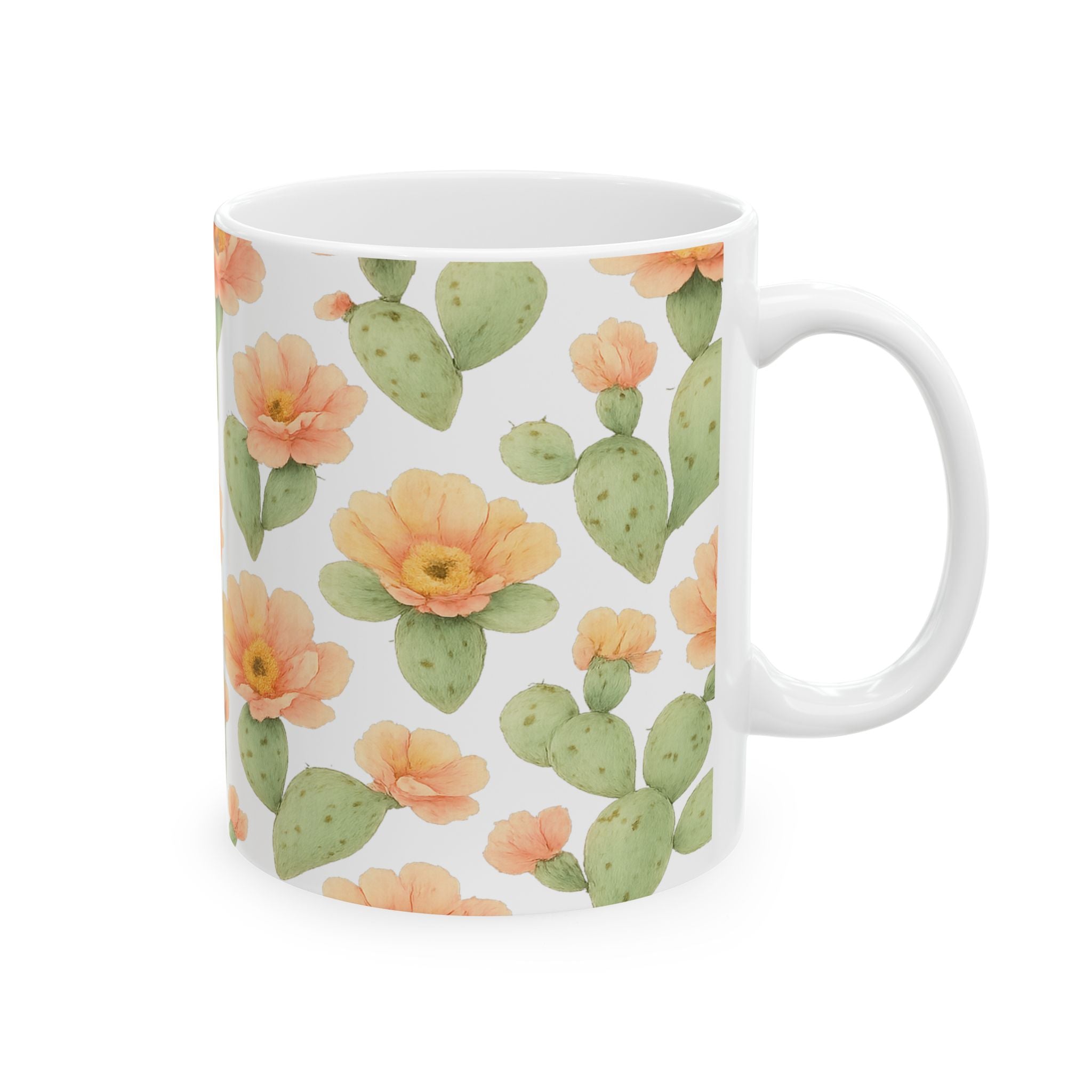 Watercolor Blooming Cactus Flowers Pattern Coffee Mug | Cactus Lover Gift | Ceramic Mug