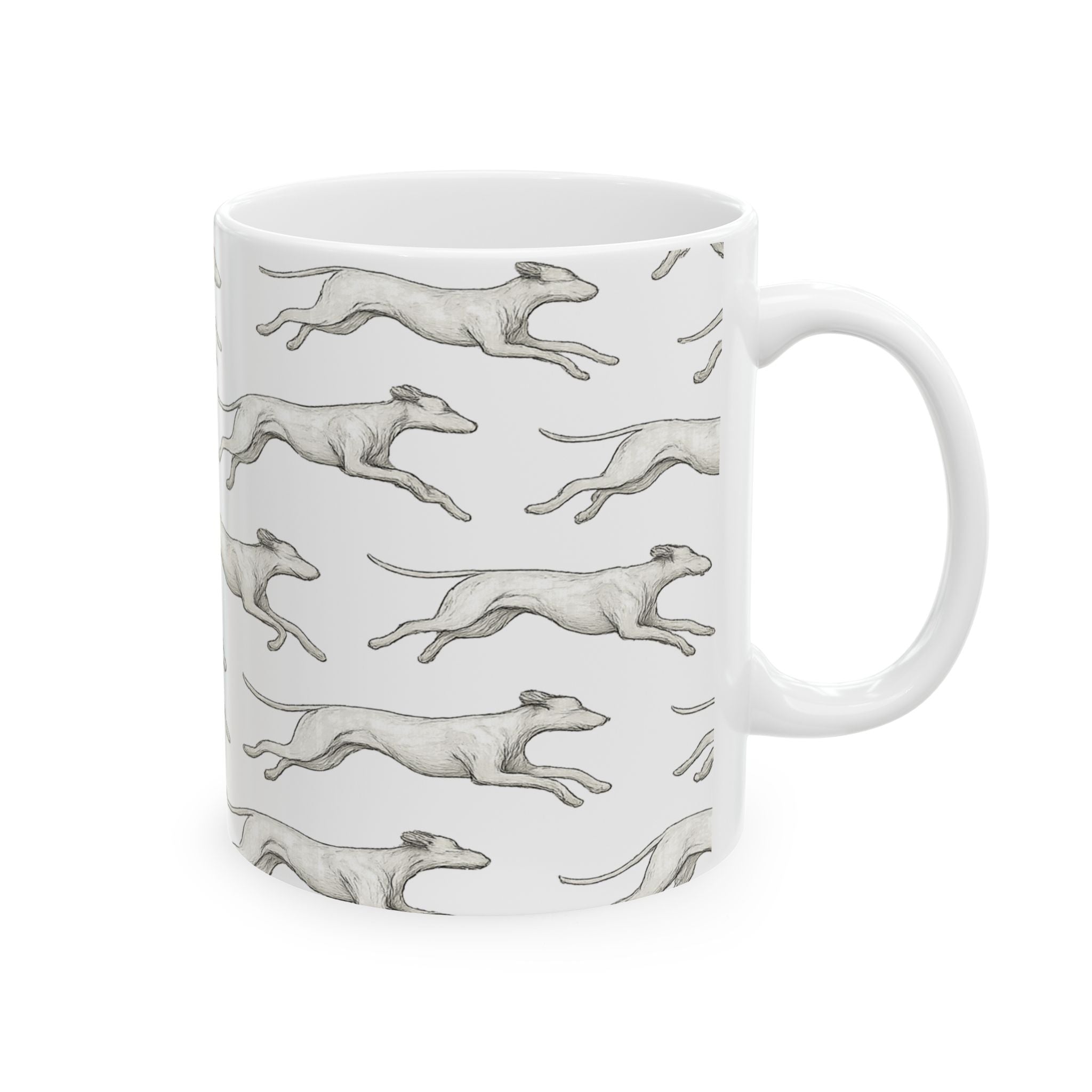 Delicate Running Dogs Full Wrap Coffee Mug | Dogs Gift | Ceramic Mug
