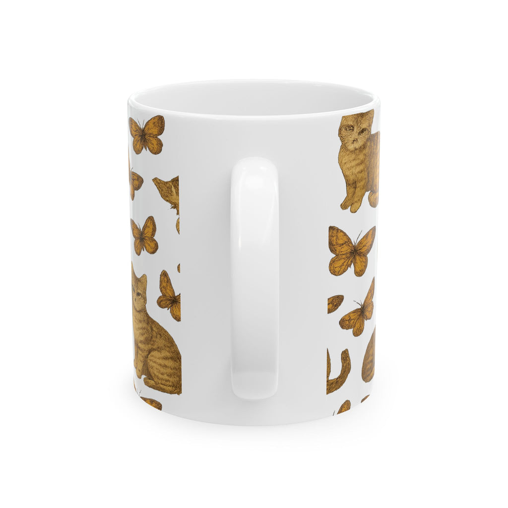Vintage Cats And Butterflies Full Wrap Coffee Mug | Cats Gift | Ceramic Mug