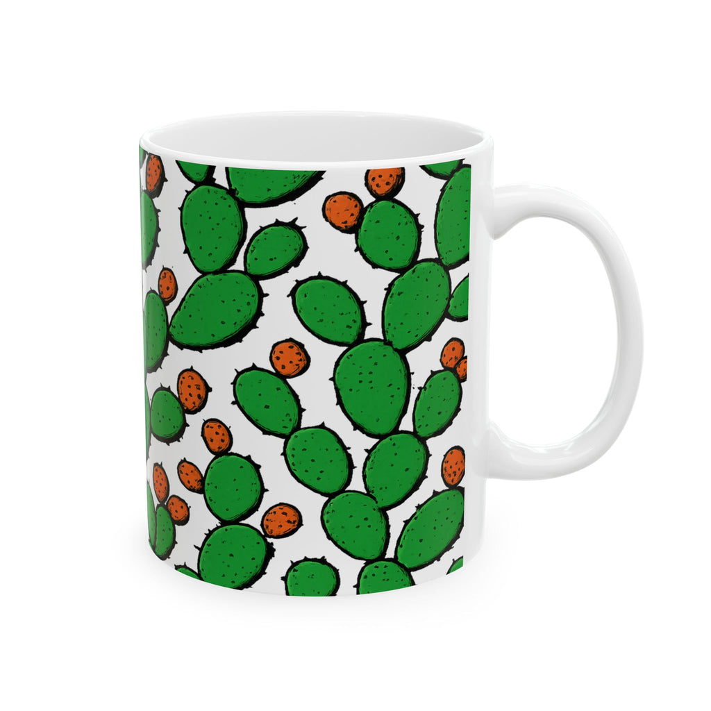 Bold Prickly Pear Cactus Full Wrap Coffee Mug | Cactus Gift | Ceramic Mug