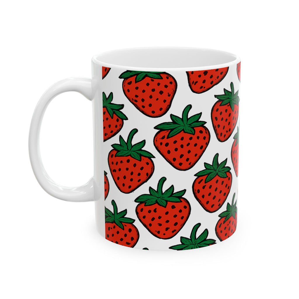 Bold Strawberries Pattern Coffee Mug | Fruit Lover Gift | Ceramic Mug