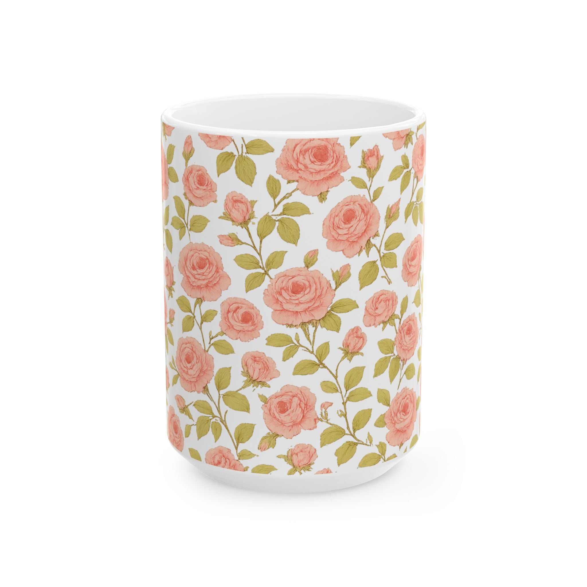 Vintage Pink Rose Garden Full Wrap Coffee Mug | Flowers Gift | Ceramic Mug