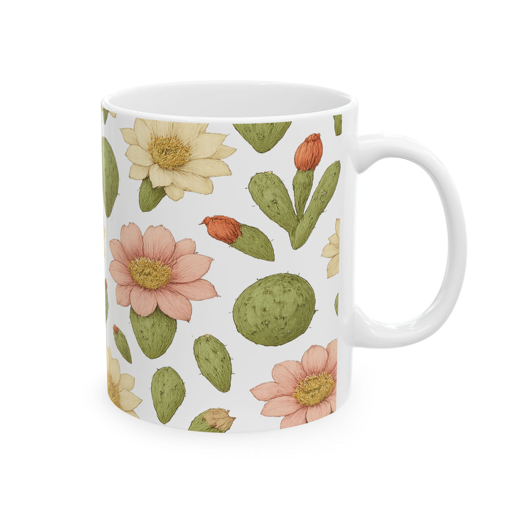 Botanical Blooming Cactus Flowers Full Wrap Coffee Mug | Cactus Gift | Ceramic Mug