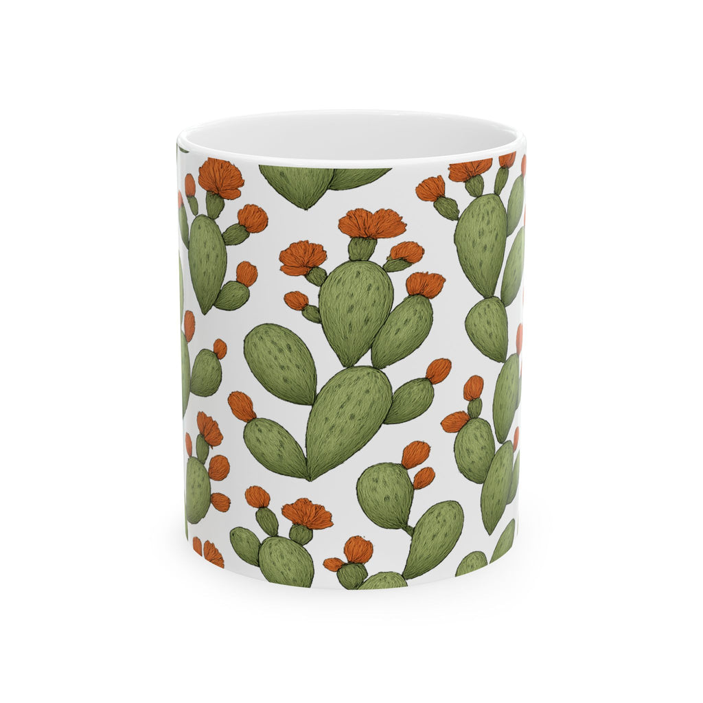 Botanical Prickly Pear Cactus Full Wrap Coffee Mug | Cactus Gift | Ceramic Mug