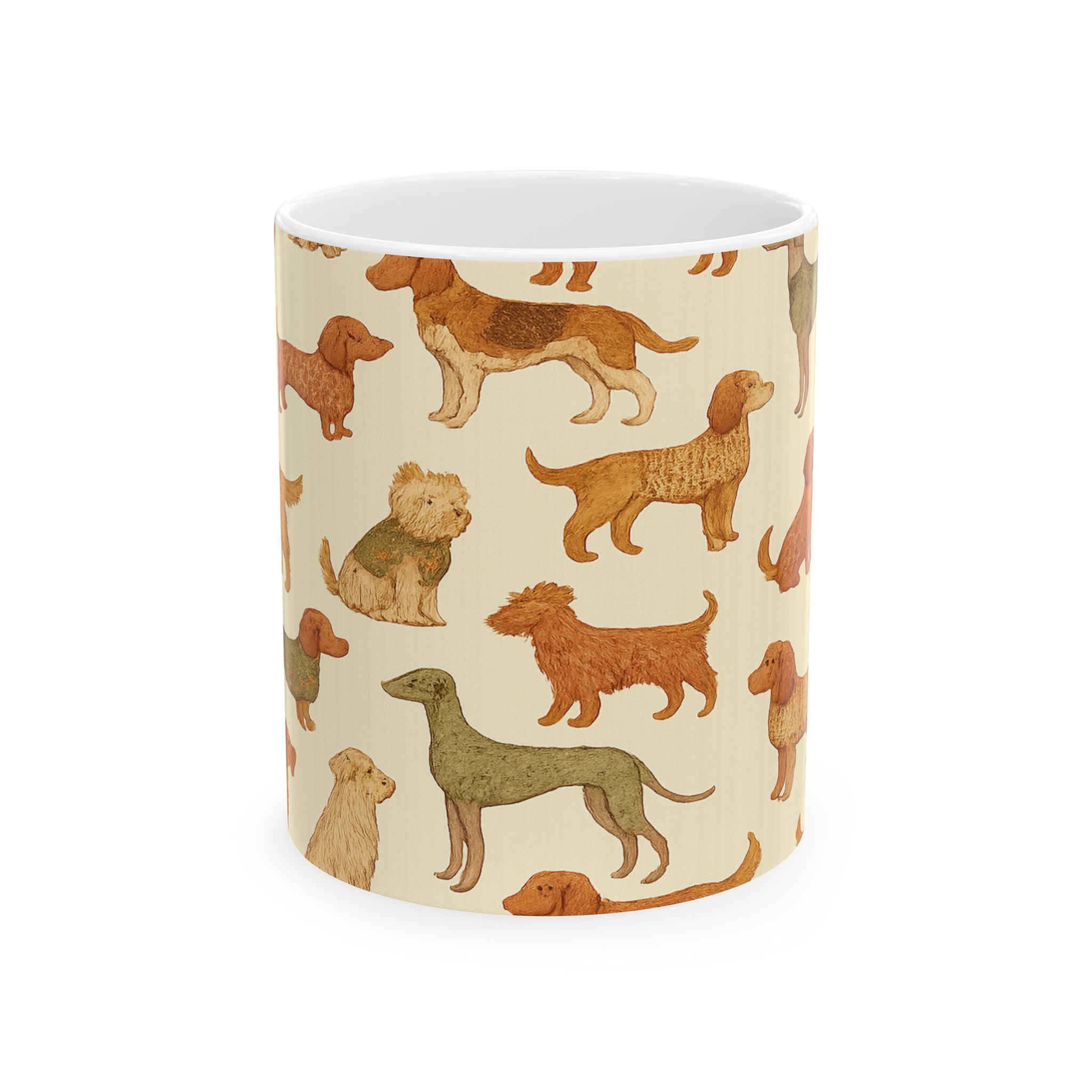 Vintage Dogs In Sweaters Full Wrap Coffee Mug | Dogs Gift | Ceramic Mug