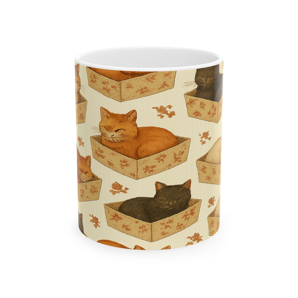 Vintage Cats In Boxes Full Wrap Coffee Mug | Cats Gift | Ceramic Mug