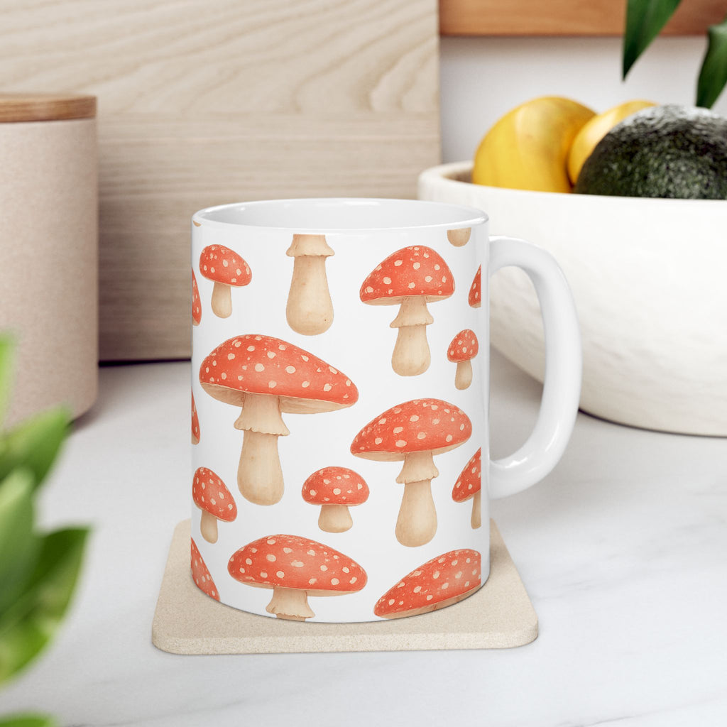 Watercolor Fly Agaric Mushrooms Full Wrap Coffee Mug | Mushrooms Gift | Ceramic Mug