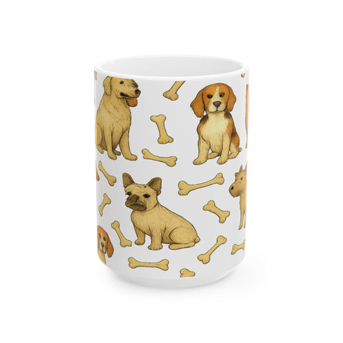 Botanical Dogs With Bones Full Wrap Coffee Mug | Dogs Gift | Ceramic Mug