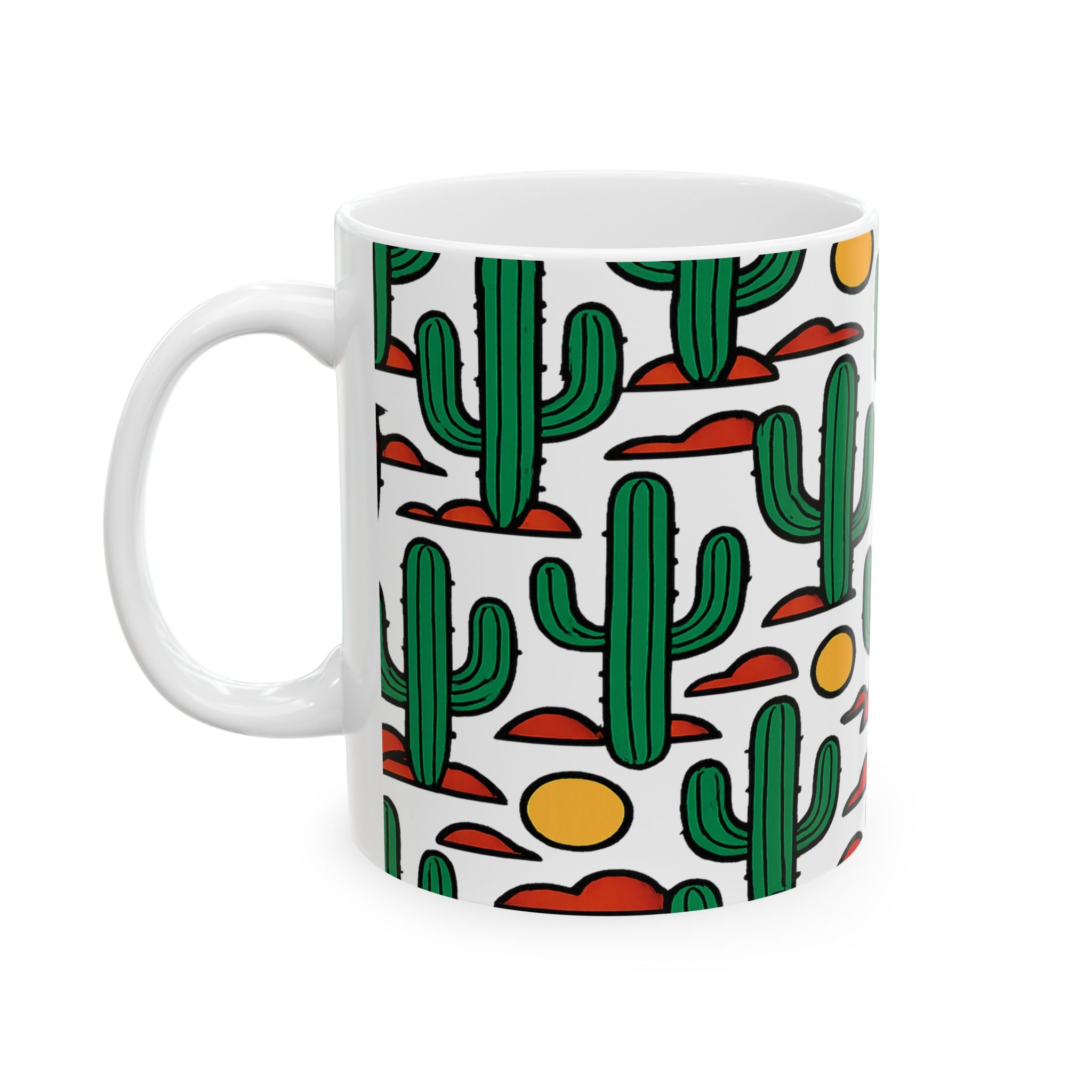 Bold Saguaro Cactus Desert Pattern Coffee Mug | Cactus Lover Gift | Ceramic Mug