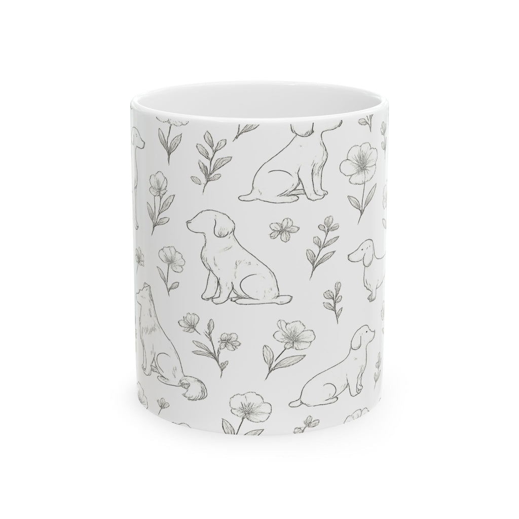 Delicate Dogs And Flowers Full Wrap Coffee Mug | Dogs Gift | Ceramic Mug