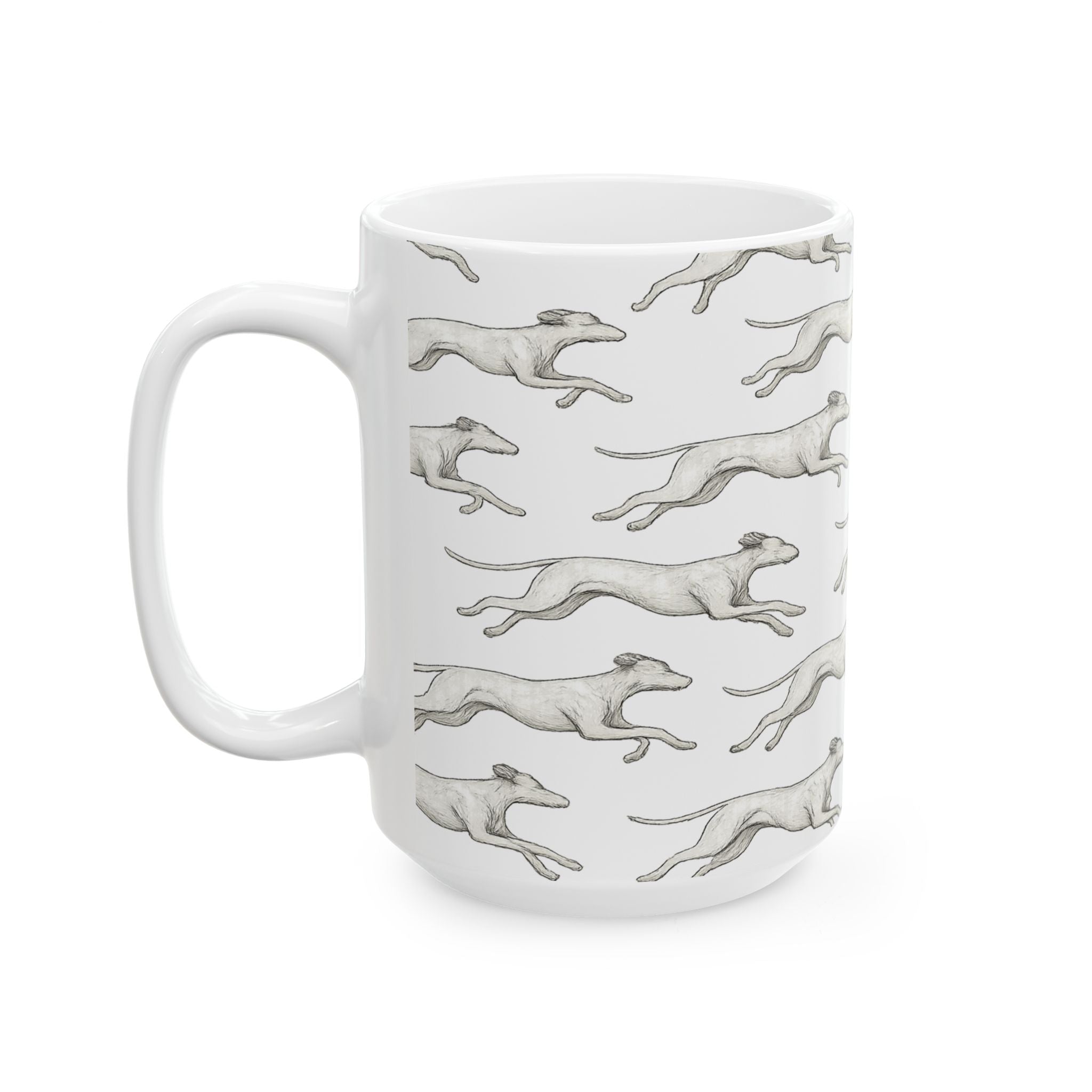 Delicate Running Dogs Full Wrap Coffee Mug | Dogs Gift | Ceramic Mug