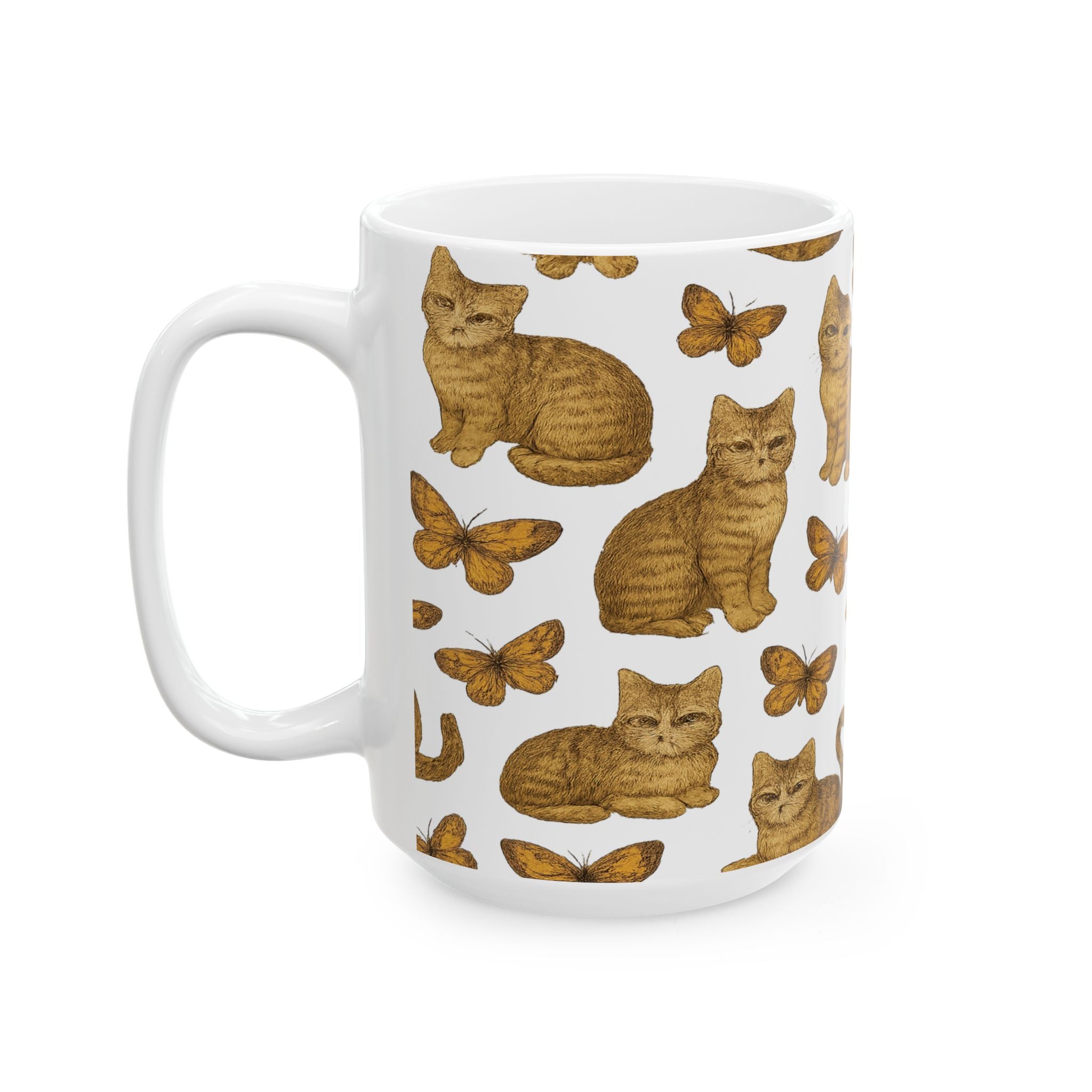 Vintage Cats And Butterflies Full Wrap Coffee Mug | Cats Gift | Ceramic Mug