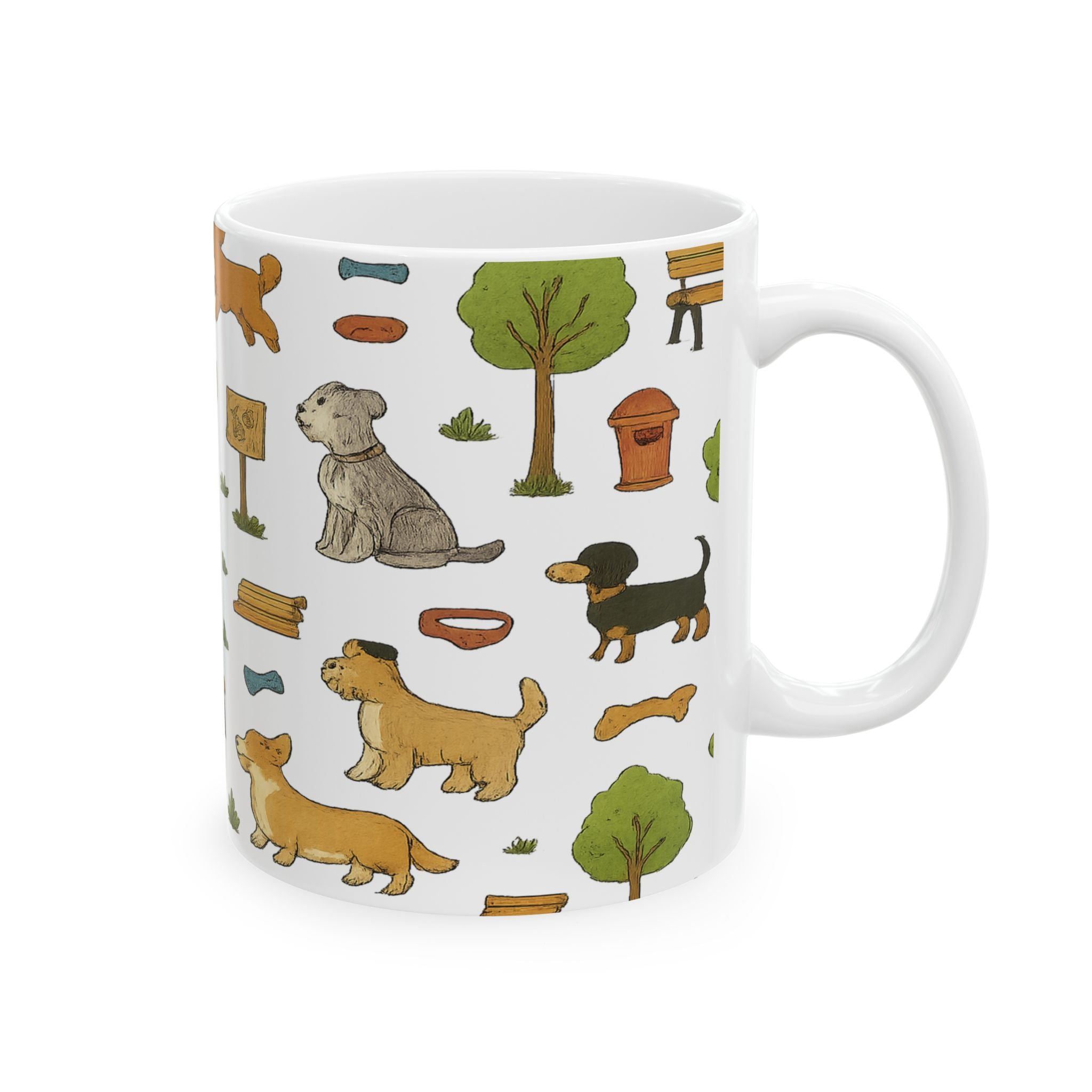 Botanical Dogs At Park Full Wrap Coffee Mug | Dogs Gift | Ceramic Mug