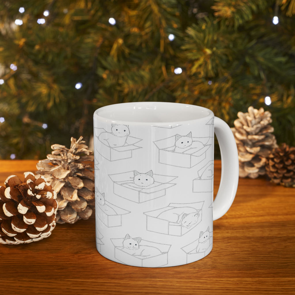 Delicate Cats In Boxes Full Wrap Coffee Mug | Cats Gift | Ceramic Mug