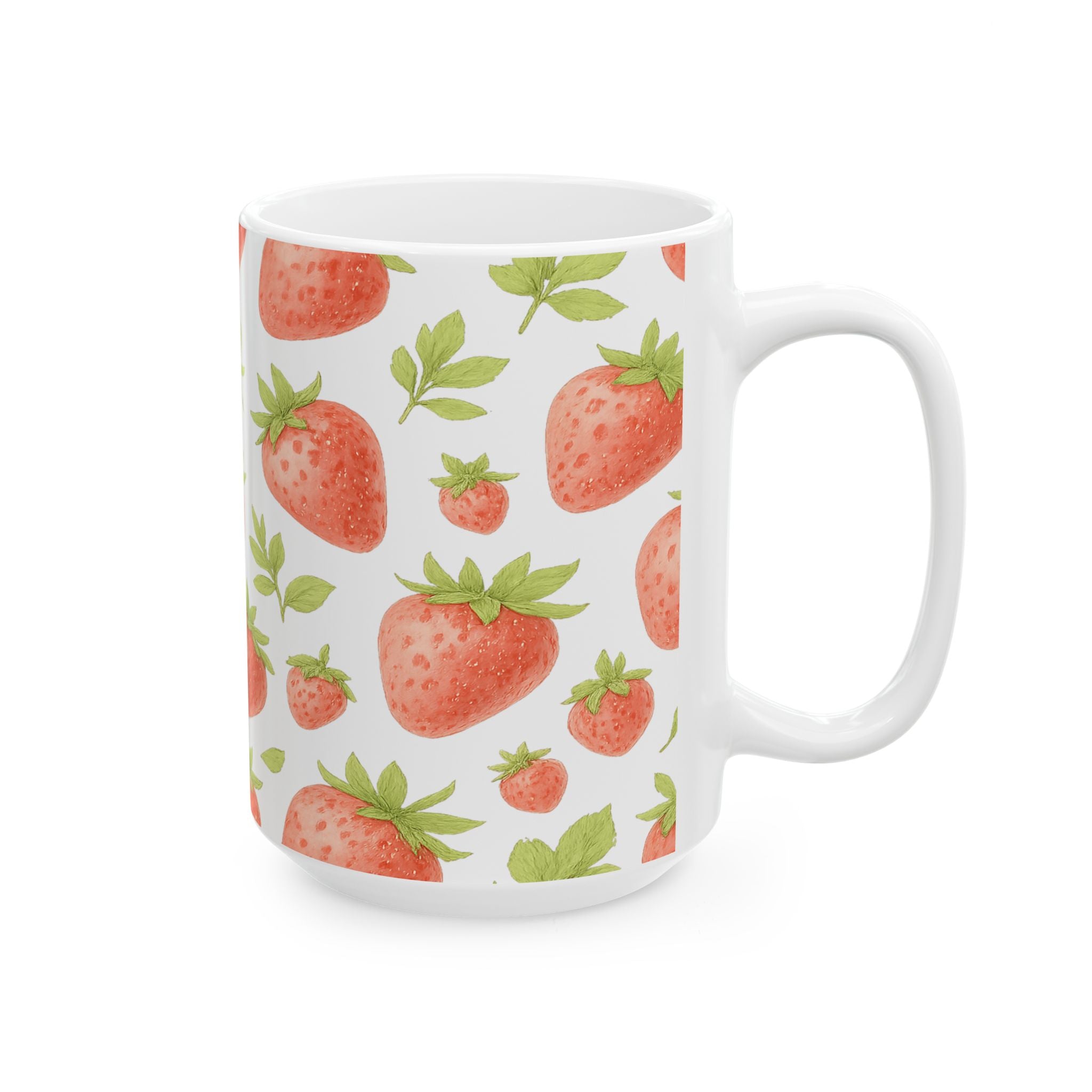 Watercolor Strawberries Full Wrap Coffee Mug | Fruit Gift | Ceramic Mug