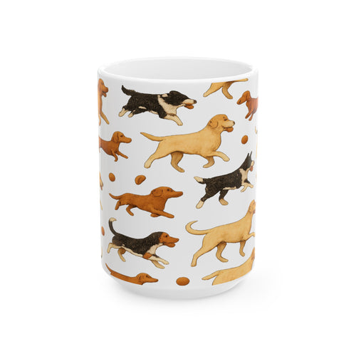Botanical Dogs Playing Fetch Full Wrap Coffee Mug | Dogs Gift | Ceramic Mug