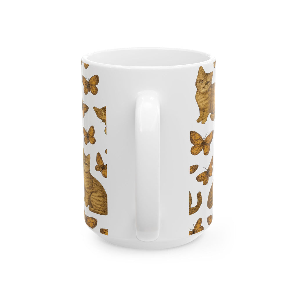 Vintage Cats And Butterflies Full Wrap Coffee Mug | Cats Gift | Ceramic Mug