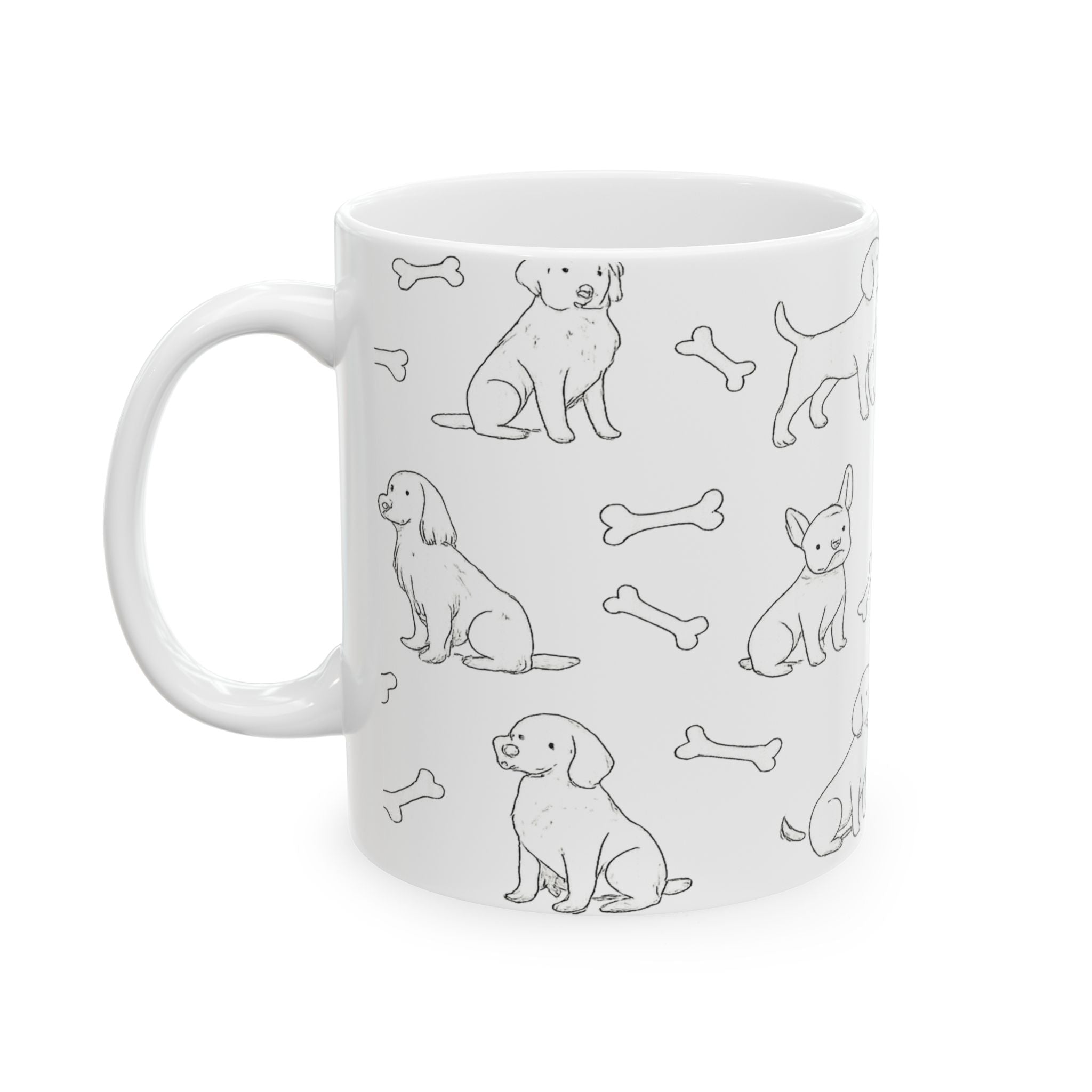 Delicate Dogs With Bones Full Wrap Coffee Mug | Dogs Gift | Ceramic Mug