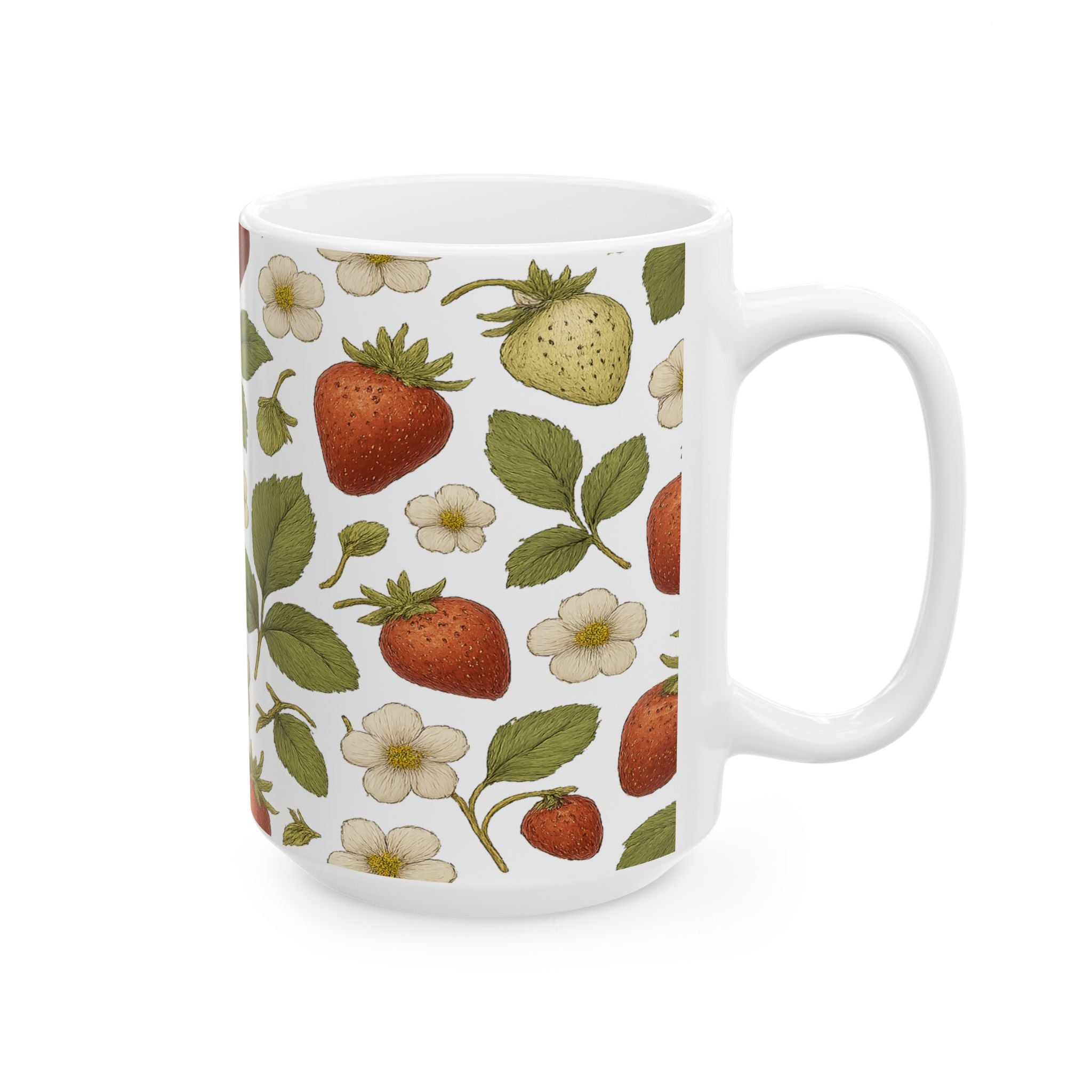 Botanical Strawberries Pattern Coffee Mug | Fruit Lover Gift | Ceramic Mug