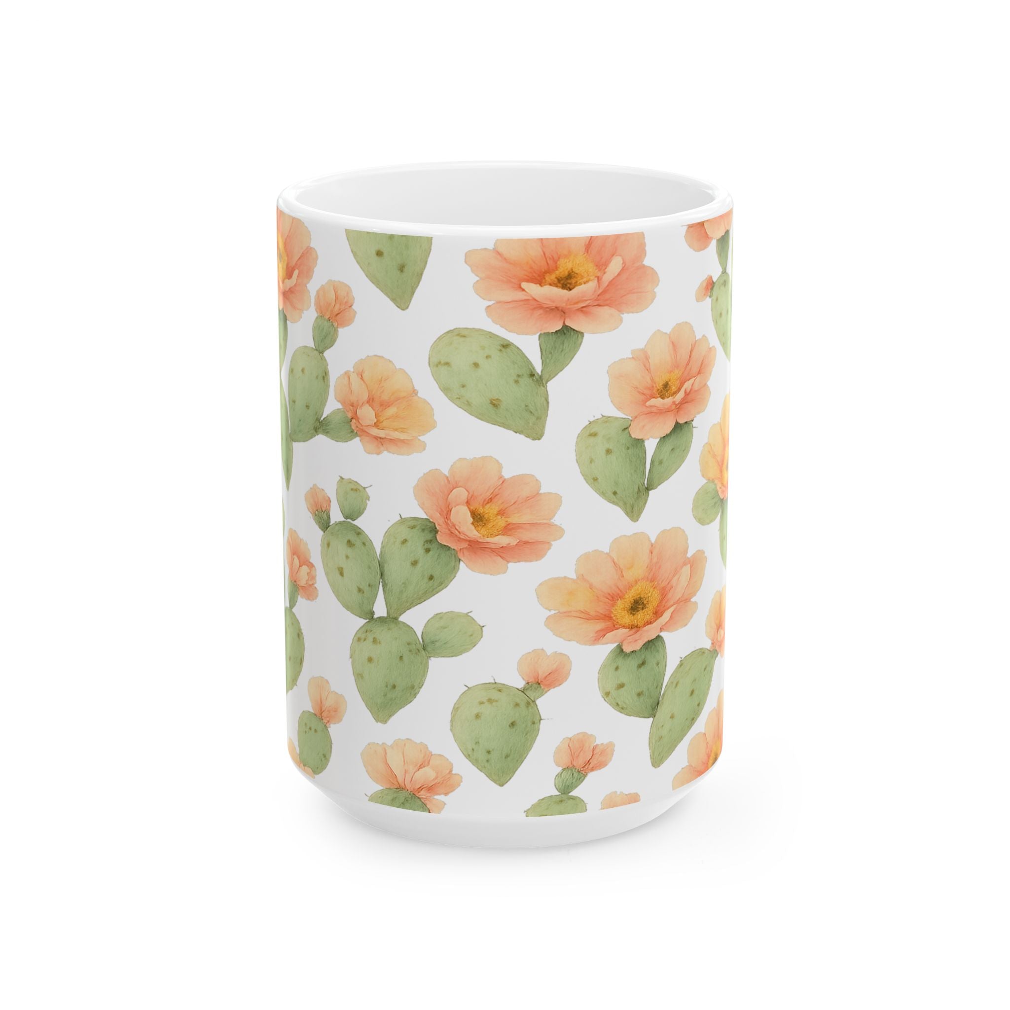 Watercolor Blooming Cactus Flowers Pattern Coffee Mug | Cactus Lover Gift | Ceramic Mug