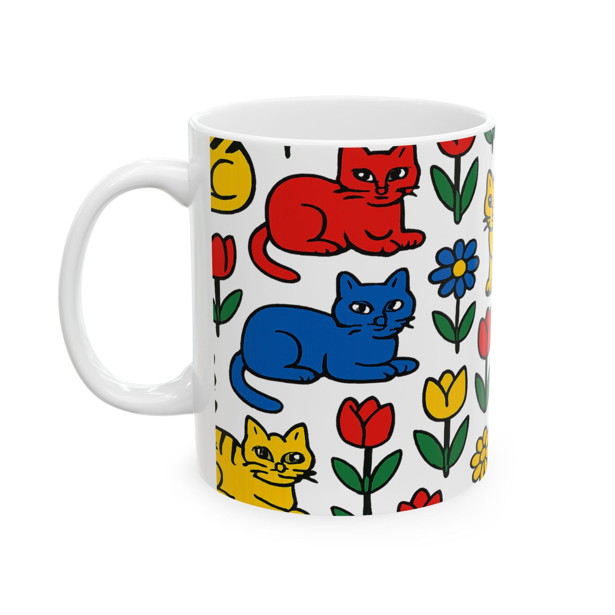 Bold Cats In Garden Full Wrap Coffee Mug | Cats Gift | Ceramic Mug