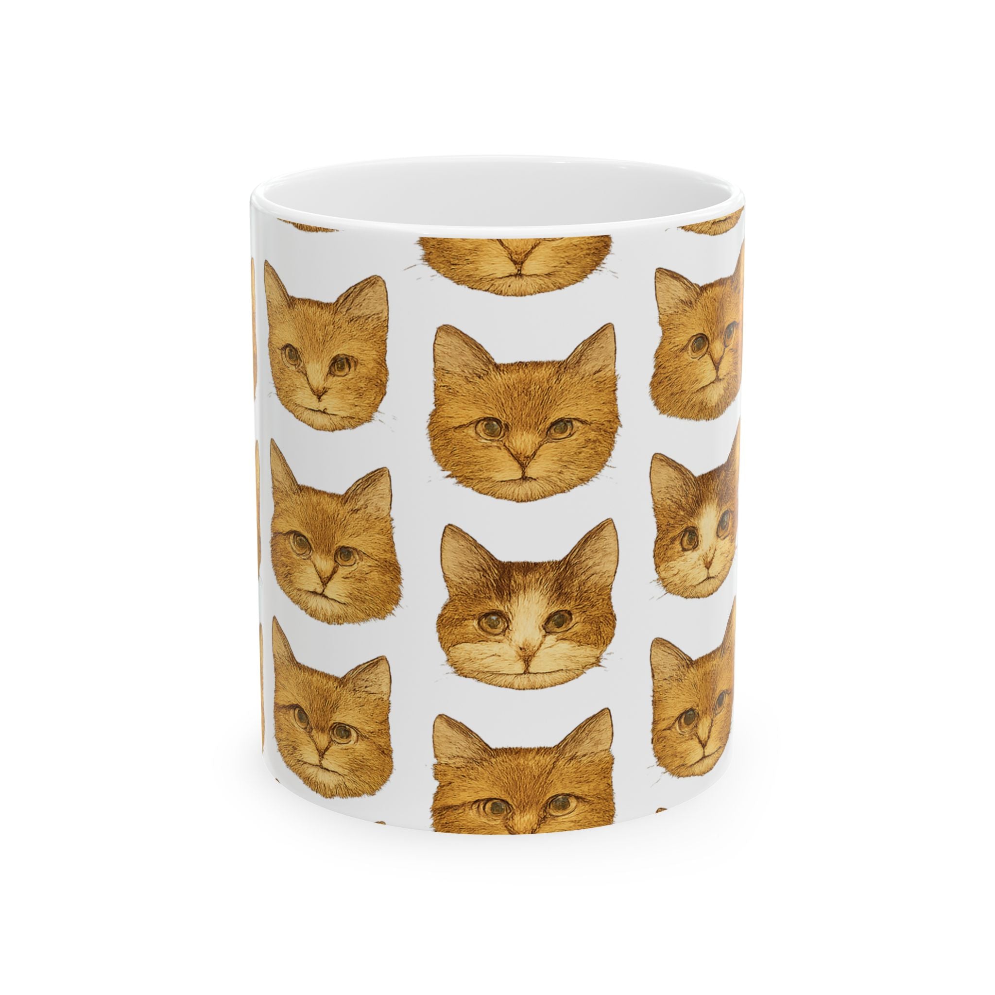 Vintage Cat Faces Full Wrap Coffee Mug | Cats Gift | Ceramic Mug