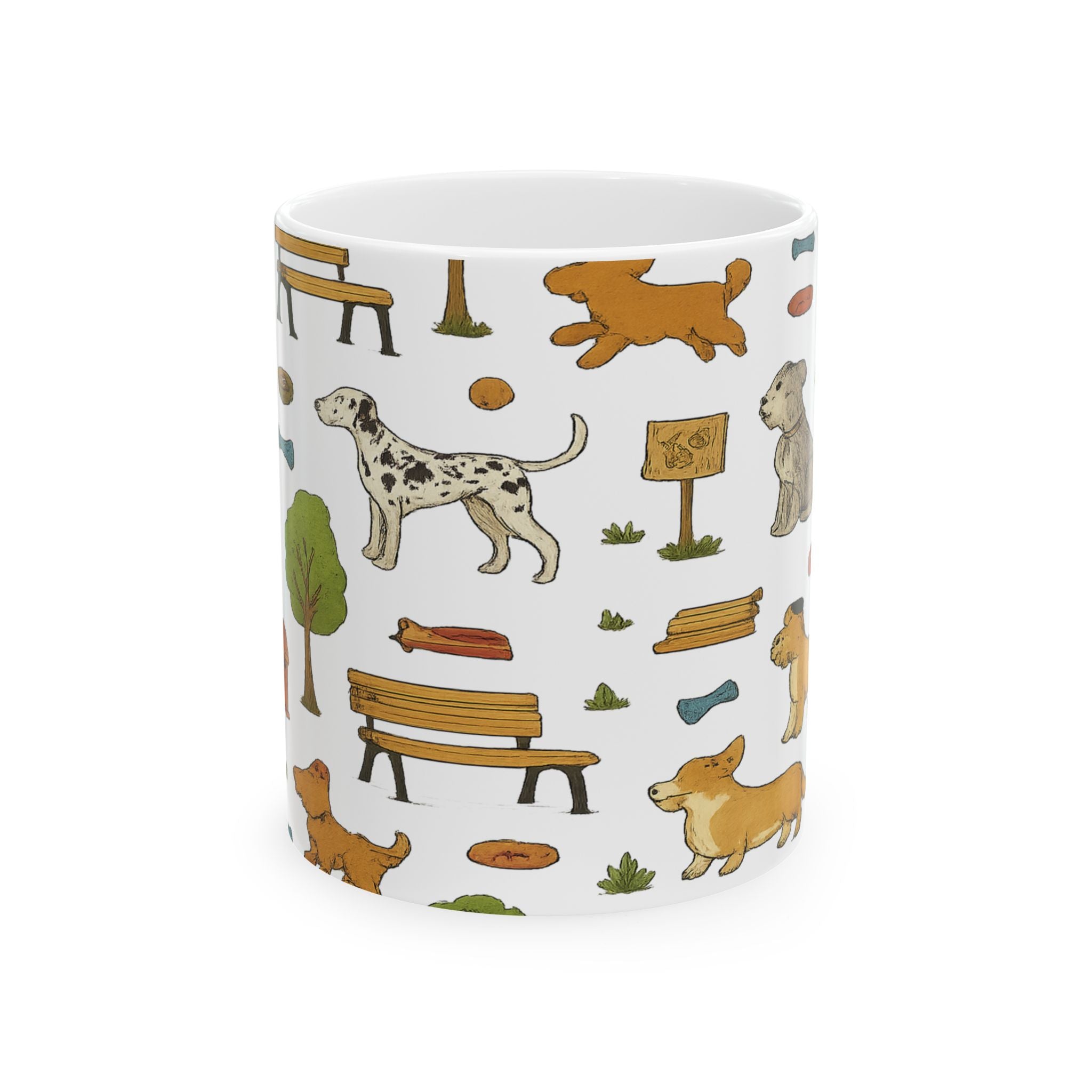 Botanical Dogs At Park Full Wrap Coffee Mug | Dogs Gift | Ceramic Mug