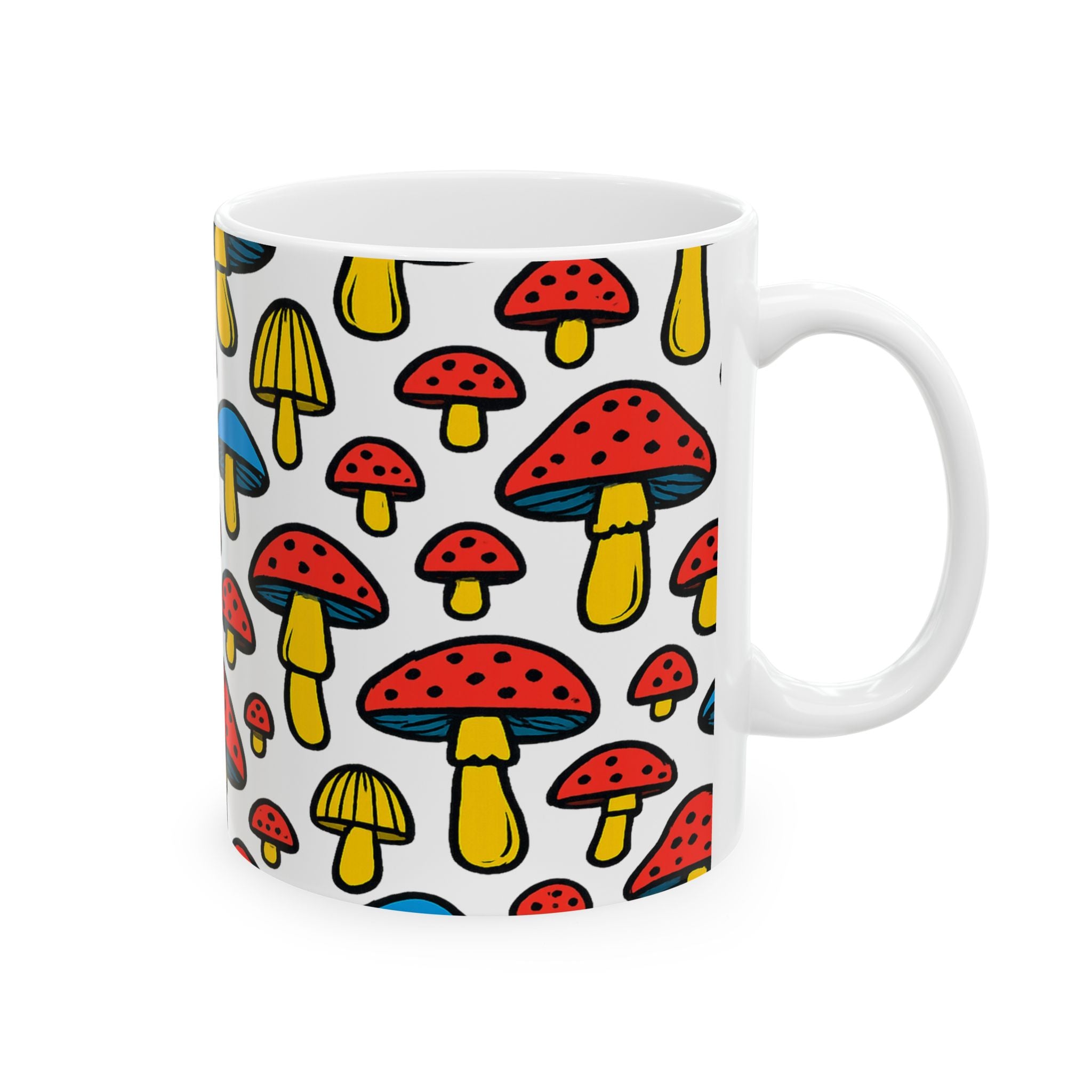 Bold Colorful Mushrooms Pattern Coffee Mug | Mushrooms Lover Gift | Ceramic Mug