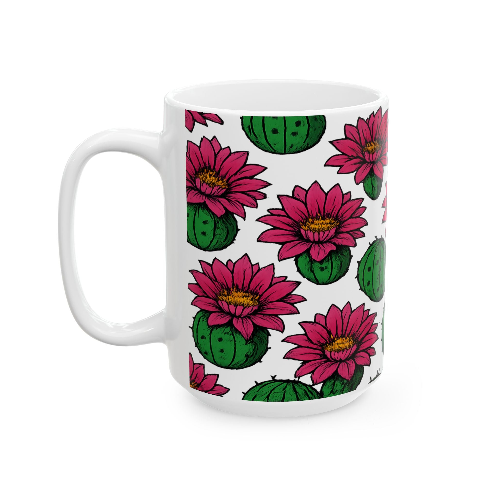 Bold Blooming Cactus Flowers Pattern Coffee Mug | Cactus Lover Gift | Ceramic Mug