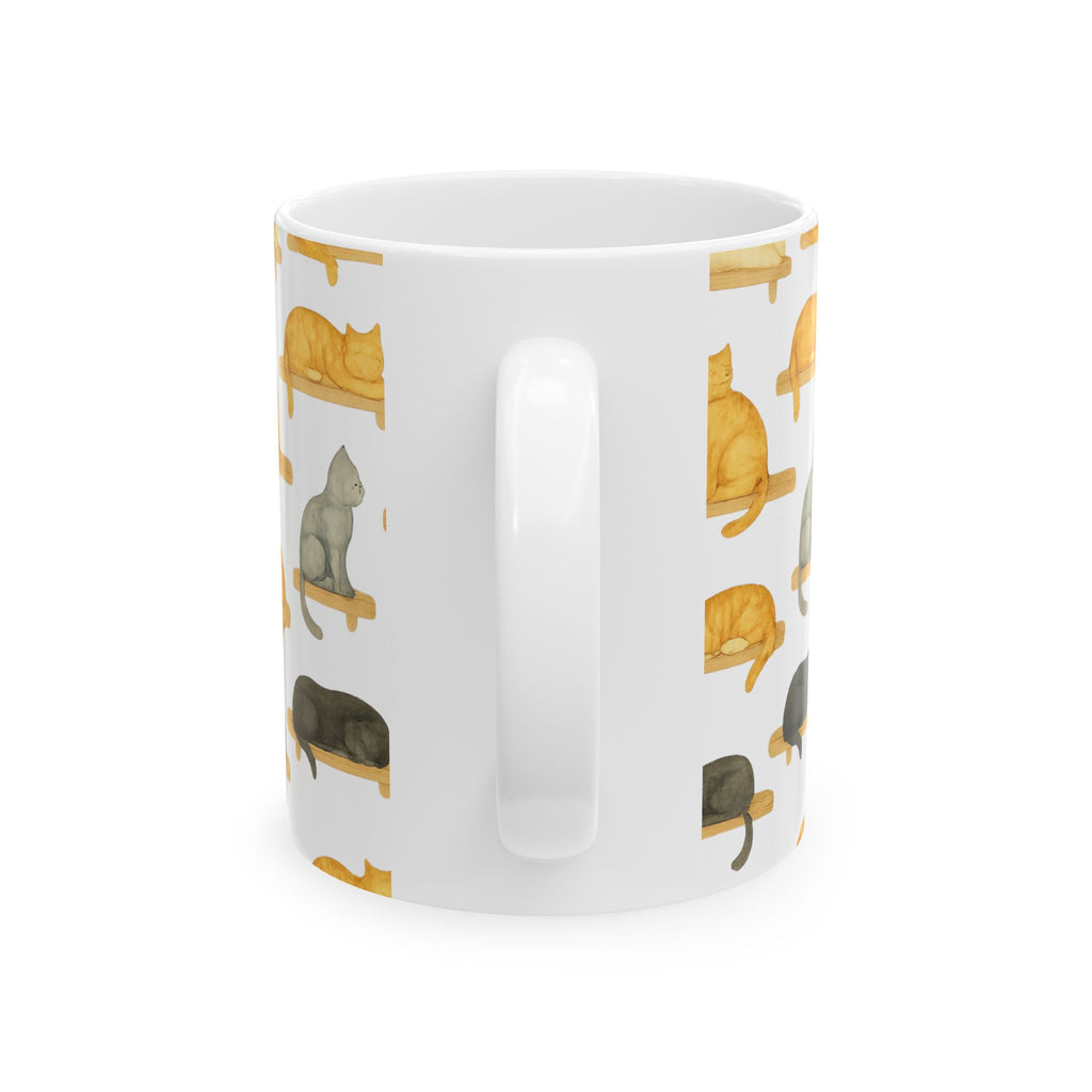 Watercolor Cats On Shelves Full Wrap Coffee Mug | Cats Gift | Ceramic Mug