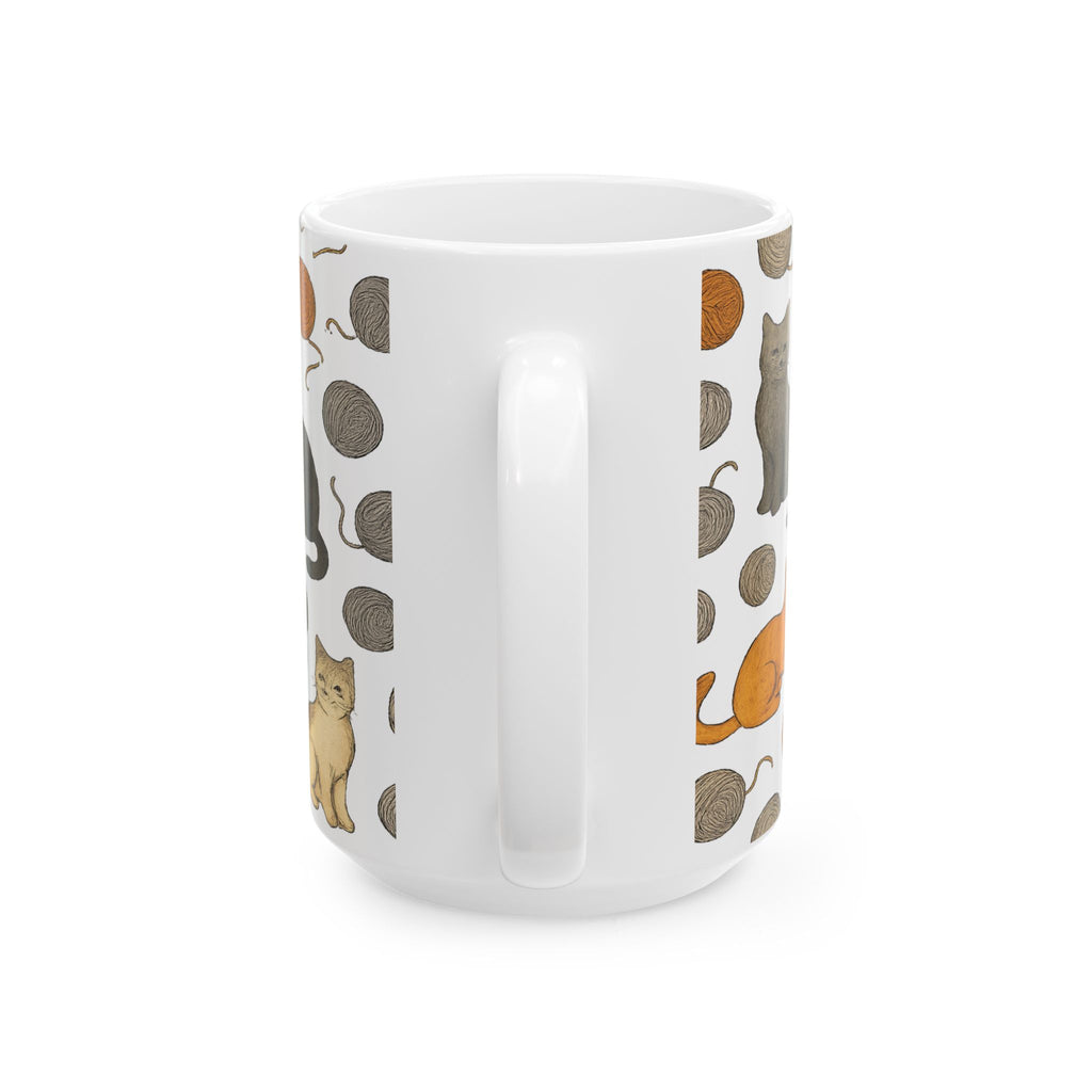 Botanical Cats With Yarn Full Wrap Coffee Mug | Cats Gift | Ceramic Mug