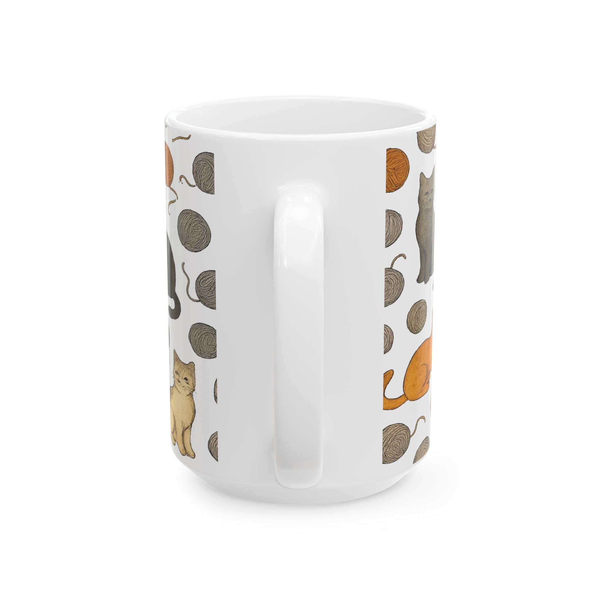 Botanical Cats With Yarn Full Wrap Coffee Mug | Cats Gift | Ceramic Mug